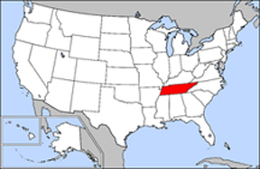 USA map showing state of Tennessee
